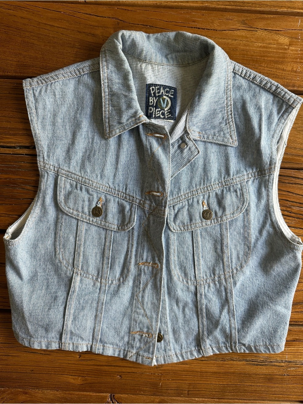 Peace By Piece Light Wash Denim Vest
